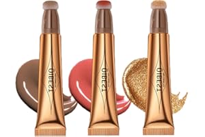 Pakivs 3pcs Crème Contour Sticks avec Applicateur de Coussin,Nuances avec Highlighter & Blush,Waterproof Contour Beauty Wand,Highlighter Stick,Blush Stick pour les Femmes
