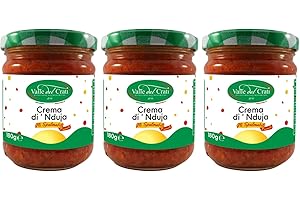 VALLE DEL CRATI ECCELLENZE GASTRONOMICHE DAL 1998 Crema Nduja Picante Calabrese, Salami Untable Y Cremoso, Crema Artesanal Made In Italy Con Pimientos Picantes En Aceite De Oliva, 3 Tarros De 180gr