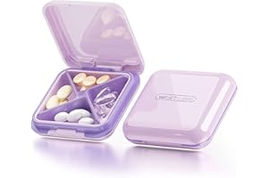 DUBSTAR Pill Box, Small Pill Organizer,Travel Pill Case Pill Holder for Purse, Waterproof Compact Medicine Container, Portable Vitamin Case… (Purple, 4 Compartments)
