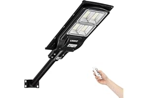 LANGY Luz solar de calle 12000 lúmenes, 240 LED, batería de 18000 mAh, lámpara solar de alto lúmenes para exteriores, desde el atardecer hasta el amanecer, para estacionamientos