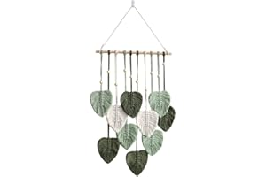 EXQUILEG Makramee Wandbehang Handgemacht Wohnungs Dekorationen Boho Makramee Wandteppich Gewebte Wandbehang Blatt Feder Wanddeko (Armeegrün)