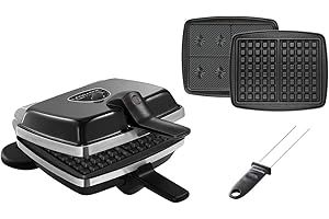 LAGRANGE Gaufrier Super2, 1000W, 2 jeux de plaques inclus (Gaufre & Gaufrette) et un pic à gaufres, Fabriqué en France, Réversible sur son socle, Plaques amovibles, Multifonction, 039224