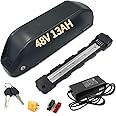 (UK Warehouse) Electric Bike Battery 48V 13AH for 200-1000W motor, Ebike Battery with 5-Pin Bottom Plate, Charger and Security Lock, Stable Safe Downtube E Bike Batteries