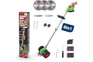 Genius Rotorazer 8 in1 Gartengerät Set 23-TLG. Akku Rasentrimmer Rasenkantenschneider Freischneider mit 2 Akku, Einstellbarer Schnitttiefe, 7 Messerscharfe Klinen, ausziehbare Teleskopstange, Garten