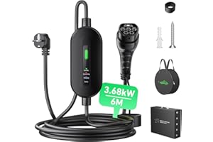 EVJUICION Chargeur Voiture Electrique 16A, EV Chargeur Type 2, 6M Câble Recharge Voiture Electrique Rapide 3.68kW, vec Voyant LED, IEC 62196-2, IP67 (6M-Ensemble-Cadeau)