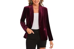 MINTLIMIT Long Sleeve Velvet Jacket Solid with Single Welted Pockets Fully Lined Cardigan Work Shawl Collar One Button Outfit Jakcets Outerwear Balzer for Womens UK Suits & Blazers