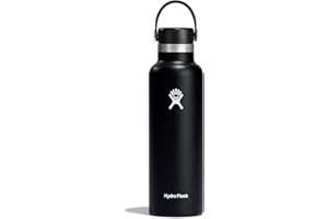 Hydro Flask - Standard Mouth - Botella de Agua 621 ml (21 oz) - Acero Inoxidable con Aislamiento al Vacío y Tapa a Prueba de Fugas y Revestimiento en Polvo - Standard Mouth - Balck