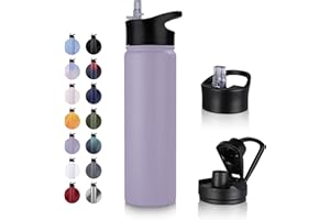 UMBFUN Edelstahl Trinkflasche - 750ml - mit Strohhalm,Auslaufsicher,Kohlensäure Geeignet,BPA frei Thermosflasche(+2 Deckel) Vakuum Doppelwandisolierung für Sport,Reisen,Camping,Schule,Fahrrad,Gym