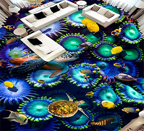 Preisvergleich Produktbild Loaizh Benutzerdefiniert Dekoration Dreidimensional Unterwasserwelt Meeresschildkrötenwasser Pflanzt Dreidimensionale Malerei Des Bodens 3D Tapete Wandbild Wandaufkleber Wallpaper 250Cmx180Cm