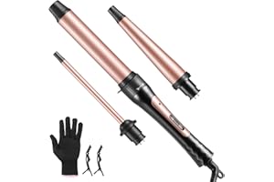 Haglater Lockenstab 9mm bis 32mm, 3 in 1 Lockenstab Set mit 3 Austauschbaren Keramikfässern, Lockenwickler für Langes/Kurzes Haar