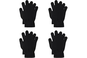 BBXWANG 4 Pairs Winter Magic Gloves Kids, Warm Knit Stretch Full Finger Thin Fleece Lining Gloves for Girls Boys