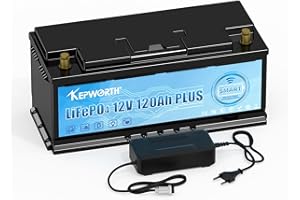 FLLYROWER KEPWORTH LiFePO4 Bateria Bluetooth 12 V 120ah z akumulatorem klasy A i BMS Deep Cycle 10000 + do łodzi solarnej RV, kempingu, wózka golfowego i innych