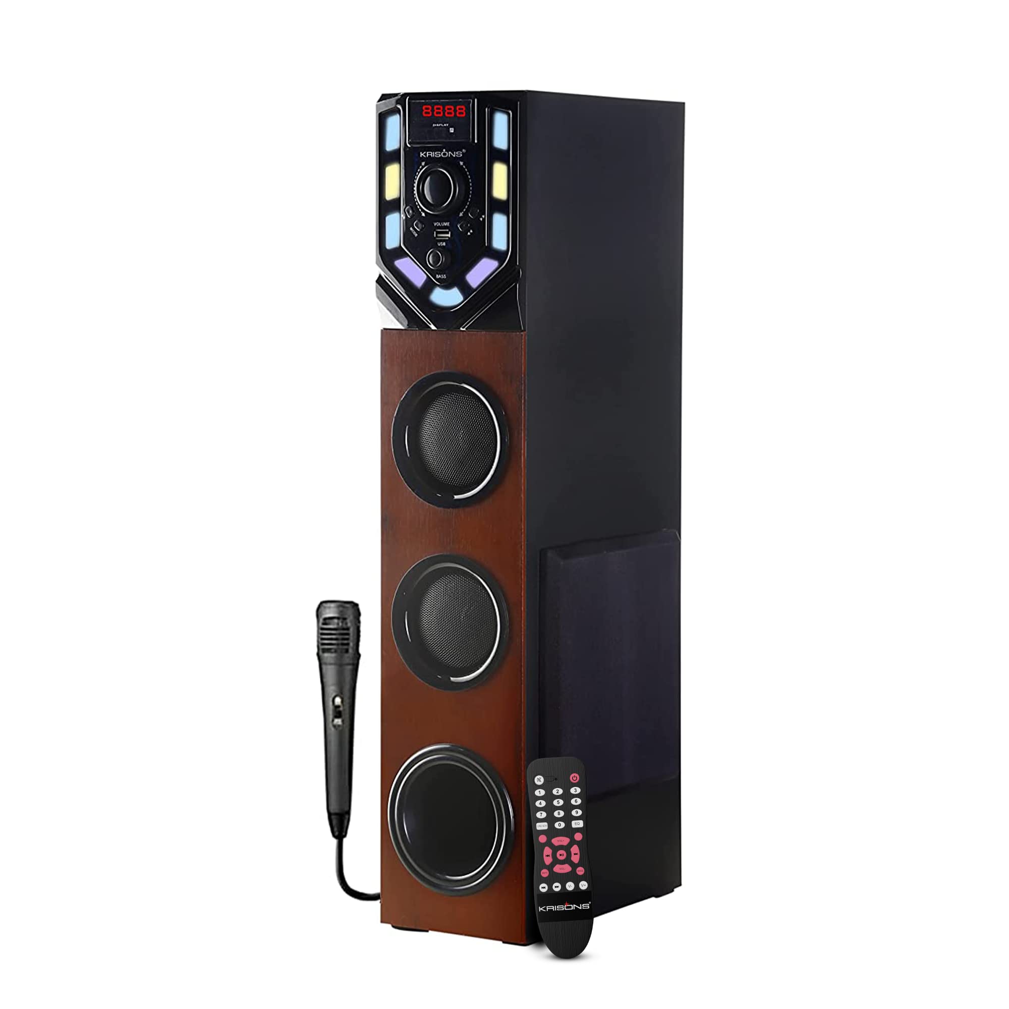 Krisons Swag Tower Speaker with Wired Mic| Bluetooth,USB, AUX, LCD Display, Built-in FM Bluetooth Tower Speaker (Black, Brown, 2.1 Channel