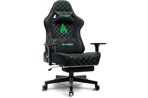 Symino Chaise Gamer Ergonomique - Fauteuil de Bureau avec Repose-Pieds Télescopique, Support Lombaire et Hauteur Réglable - 200kg (Simili Cuir Black)