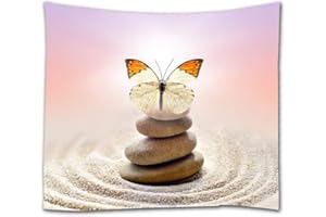 A.Monamour Tapisseries Papillon Zen Pierre Équilibre Cercle Motifs dans Le Grain Sable Résumé Spa Décors Tissu Tapisserie Tentures Murales Rideau pour Chambre Salon Dortoir