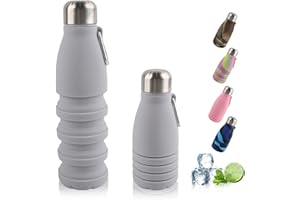 Dwafill Borraccia Pieghevole, 550 ML Borraccia Morbida, Senza Bpa, Tenuta Stagna e Portatile, Adatta per Campeggio, Sport, Viaggi, Pendolarismo, Bottiglia D'Acqua Fitness (Cenere)