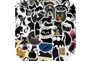 BIMANI 100PCS autocollants de chat fantôme noir, pack d'autocollants cool et mignons conçus pour les garçons, les enfants et les adolescents, autocollants en vinyle imperméable pour les bouteilles d'eau