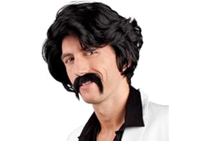 Boland 86346 - Perücke Chuck mit Schnurrbart, 70er Jahre, Gangster, Popstar, Italo Style, St Pauli, Kiez, Reeperbahn, Karneval, Halloween, Fasching, Mottoparty