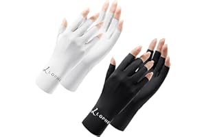 LOPHE 2 Pièces Gants Anti-UV Sans Doigts Femme - Protection Solaire UPF50+ pour Manucure en Gel, Vélo, Conduite, Fitness, Pêche - Blanc et Noir