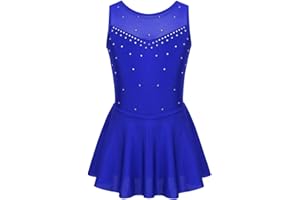 CHICTRY Abito da Pattinaggio Artistico Bambina Canotta Body con Rete Strass Glitter Smanicato Gonna in Chiffon Leggero Vestito da Skater Ballo