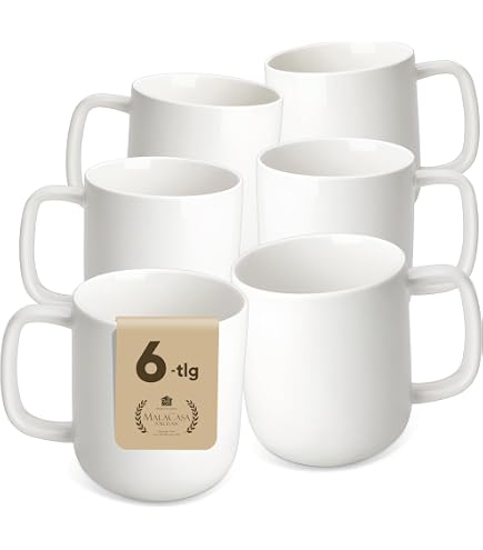 Van Well Lilli Set of 6 Coffee Mugs Porcelain White, 350ml,  8cm Height  10cm - Coffee Pot with Classic, Shiny Design - Square Shape - Large Cup for  Restaurants, Hotel or
