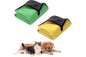 HTRTRR Serviettes pour Chien et Chat 2 Pièces – Microfibre 60×120 cm Ultra Absorbante, Séchage Rapide, Douces, Durables et Lavables, Idéales pour Bain, Maison, Voiture et Voyages (Jaune & Vert)