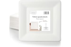 ‎WISEFOOD Wisefood Sugar Cane Plates – Pack of 50 Bagasse Disposable Plates Square 26 cm – Disposable Paper Plates Ideal as Party Plates or Dinner Plates – Sustainable Sugar Cane Tableware without PLA/PE