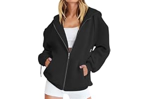 HEONSATI Hoodies for Women Uk, Women's Long Sleeve Sweatshirts Soft Comfortable Casual Hooded Jackets with Pockets Oversized Zip Up Hoodies Ladies Plain Zipper Lightweight Drawstring Cardigans Tops