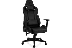 SENSE7 Poltrona da gioco Sentinel, ergonomico con cuscini lombari regolabili, inclinazione regolabile, sedia da gioco con oscillazione, sedia da ufficio in similpelle 150kg, sedia PC nera