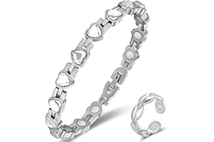 ‎VICMAG Vicmag MagVicmag Magnetische Armbänder für Frauen Titanstahl Magnet Brazaletes Ultra Stärke Magnete Einstellbar mit Entfernungswerkzeug und Geschenkbox (Silber Herz Kristall)