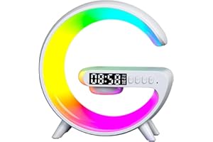 Eteslot Wireless Speaker Charger, Atmosphärenlicht Mit Drahtloser Ladefunktion, Tischlamp, Nachttischlampe Mit Wecker & Ladefunktion, Schlafzimmer-Nachttischlampe, Geschenke