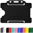 Black Single-Sided Rigid Slide in Open Faced ID Card Badge Holders Horizontal/Landscape Identity Plastic Pass Protector - Holds a 86mm 54mm cr80 Credit Card Sized - Pack of 100