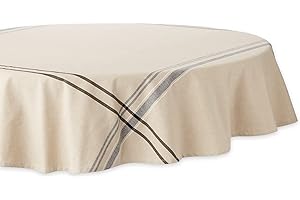 DII Francuski stół w paski kolekcja obrus w stylu wiejskim, okrągły 177 cm, taupe/czarny