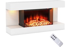 COSTWAY Elektrisk öppen spis med värme och LED-sidoljus, svävande väggspis 1500 W / 5000 BTU med fjärrkontroll, 12 flammfärge
