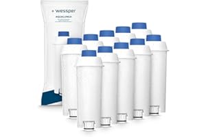 Wessper Filtres à eau DLSC002, Filtre à eau Cartouche à Charbon Actif Compatible avec Machines à café ECAM, ESAM, ETAM, BCO, EC. (Lot de 10)