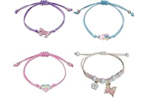 MEMOFYND 4 Pulseras Coloridas para Niños, de Animales de Dibujos Animados, de la Amistad, Trenzadas Ajustables - Adecuadas para Regalos de Cumpleaños y Vacaciones