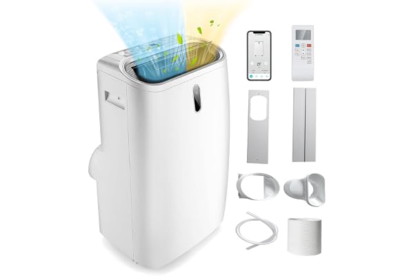 GOPLUS Climatiseur Mobile 16000BTU 4,7kW 5 en 1 Fonction de Refroidissement, Chauffage, Déshumidification, Ventilation, Mode Nuit, Minuterie 24H, Contrôle Télécommande/Écran, 45-50㎡, R290