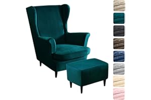 ‎ALISHOMTLL Alishomtll 3 Teilig Ohrensessel Überzug Mit Ottomane Schonbezug Stretch Samt Sessel-Überwürfe Elastisch Einfarbig Sesselhusse Strandmon Tiger Stuhlbezug mit Armlehne Hohe Rückenlehne (Turquoise)