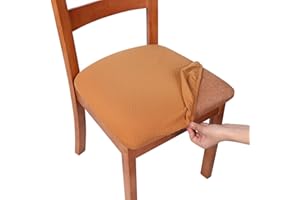 smiry Stretch Chair Seat Covers for Dining Room, Camel Set of 4 Jacquard Dining Chair Seat Protectors Chair Slipcovers
