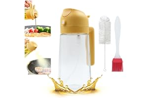 SHUNCHG Oil Dispenser for Kitchen, 2 in 1 oil Spray Bottle and Olive Oil Dispenser, Oil Sprayer for Cooking Air Fryer 470ml for Cooking, Kitchen, Salad, Barbecue, Baking (Yellow)