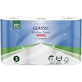 by Amazon Classic Kitchen Roll, 3-ply, Strong and Absorbent, 3 Rolls (1 Pack of 3), 80 Sheets per Roll, FSC Certified