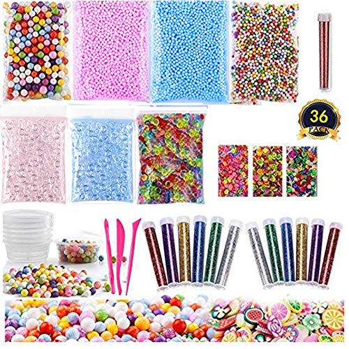 Supplies Kit 36 pack strumenti per slime per il fai da te, include perline per acquario, sfere in schiuma, glitter, (non contiene slime)