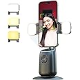 PFUTURE Auto Face Tracking Phone Holder, 360° Smart Gimbal Stabilizer with Adjustable Lens & Colorful Lights, Dual Fill Light for Smartphone Vlog, Live Chat, and Selfies