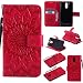 Produktbild Lonchee Motorola Moto G4 Leder Wallet Tasche Brieftasche Schutzhülle , Sonnenblumen geprägten Muster Design Hochwertige PU Leder Folio Tasche Case Hülle im Bookstyle mit Standfunktion Kredit Kartenfächer (Rote)
