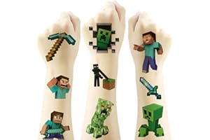 YANGSIW Temporary Tattoo for Kids, 20 Sheets Mine_craft Temporary Tattoo Body Art Tattoo Stickers,Goody Bag Stuffers Party Bag Fillers (2x2 Inch) …
