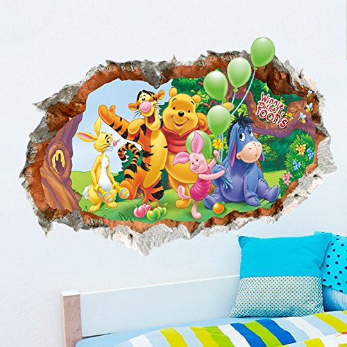 Oulique ® 3D Aufkleber Winnie the Pooh im Wanddurchbruch Loch für das Kinderzimmer - 5