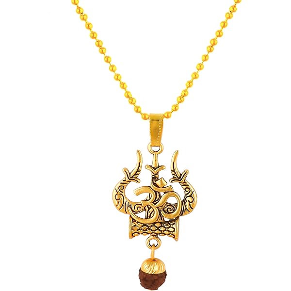 AFH Om Trishul Damaru Bronze Pendant With Leather Cord - Spiritual Jewelry For Men & Women