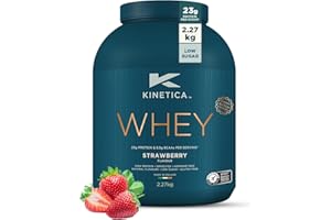 Kinetica Sports Whey Protein Powder - Strawberry Flavour |23g Protein/Serve, 76 Servings/2.27Kg Pack |Gluten Free Supplement |Optimum for Muscle Growth & Recovery |Mixes Well with Water, Milk & Shakes