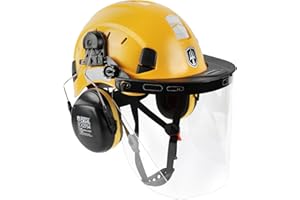 GREEN DEVIL Casco de seguridad para motosierra, protección forestal, casco de seguridad con protección auditiva, orejeras y protección facial, visera 3 en 1, juego de casco resistente a los impactos, cómodo ventilación