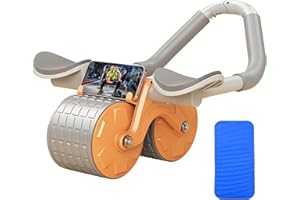 SANJIANKE-FS Automatic Rebound Abdominal Wheel, Ab Roller Exercise Wheel with Elbow Support, Abdominal Exercise Wheel, Core Exercise Equipment for Fitness Home Gym Workout - Mute Roller,Mat,Timer